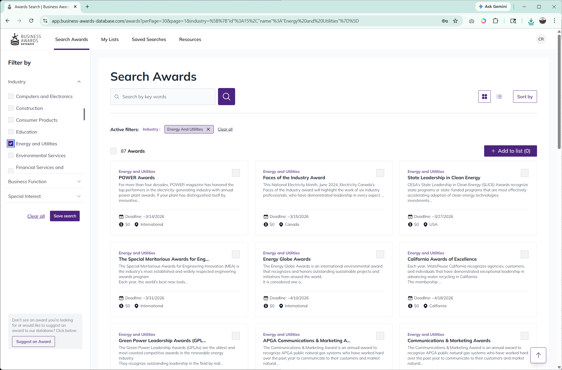 Business Awards Database